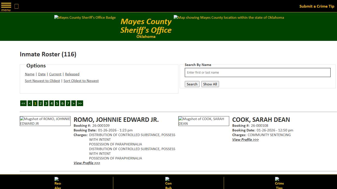 Inmate Roster - Current Inmates Booking Date Descending - Mayes County, OK Sheriff